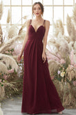 Burgundy Chiffon Bridesmaid Dress Floor Length Formal Evening Dresses
