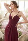 Burgundy Chiffon Bridesmaid Dress Floor Length Formal Evening Dresses