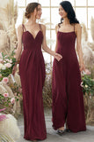 Burgundy Chiffon Bridesmaid Dress Floor Length Formal Evening Dresses