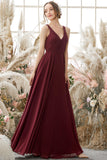 Burgundy V Neck Chiffon Bridesmaid Dress Formal Evening Prom Dresses