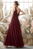 Burgundy V Neck Chiffon Bridesmaid Dress Formal Evening Prom Dresses
