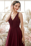 Burgundy V Neck Chiffon Bridesmaid Dress Formal Evening Prom Dresses