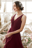 Burgundy V Neck Chiffon Bridesmaid Dress Formal Evening Prom Dresses