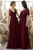 Burgundy V Neck Chiffon Bridesmaid Dress Formal Evening Prom Dresses