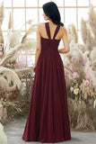 Burgundy Halter Chiffon Bridesmaid Dress Long Formal Evening Dresses