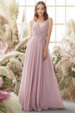 Blush V Neck Long Chiffon Bridesmaid Dress Formal Evening Dresses Prom Party Gowns