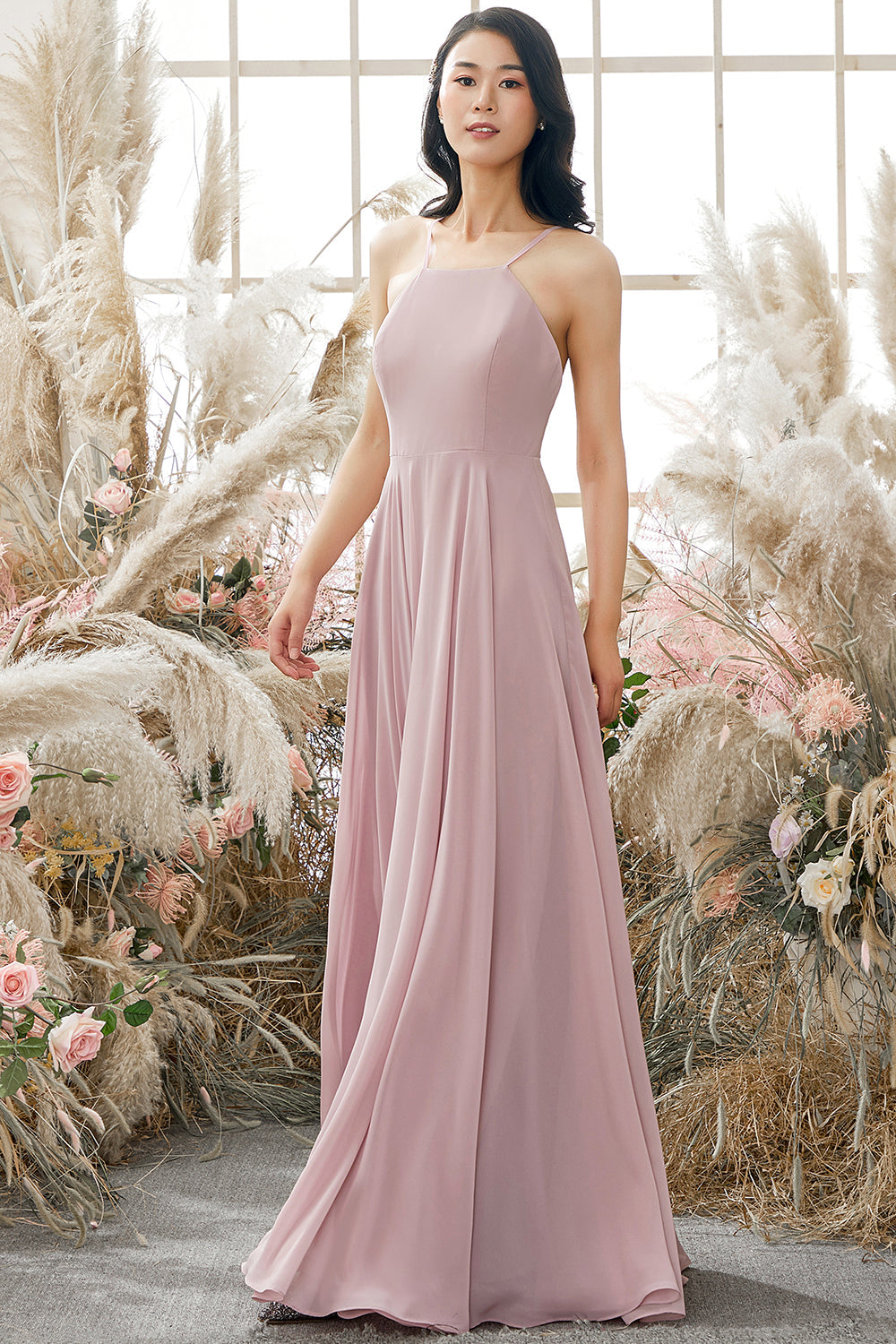 Dusty Pink Chiffon Junior Bridesmaid Dress Formal Evening Dresses