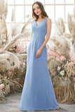 V-Ausschnitt Chiffon Brautjungfernkleid Formelle Abendkleider Bodenlang