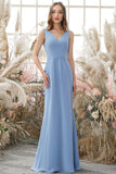 V-Ausschnitt Chiffon Brautjungfernkleid Formelle Abendkleider Bodenlang