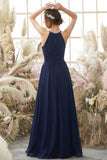 Navy Halter Chiffon Bridesmaid Dress Long Formal Evening Prom Dresses