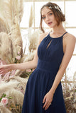 Navy Halter Chiffon Bridesmaid Dress Long Formal Evening Prom Dresses