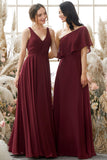 One Shoulder Burgundy Chiffon Bridesmaid Dress Formal Evening Prom Dresses