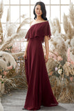 One Shoulder Burgundy Chiffon Bridesmaid Dress Formal Evening Prom Dresses