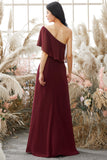 One Shoulder Burgundy Chiffon Bridesmaid Dress Formal Evening Prom Dresses
