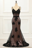 Spaghetti Straps Black Mermaid Prom Dress with Lace Formal Evening Dresses gowns