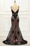 Spaghetti Straps Black Mermaid Prom Dress with Lace Formal Evening Dresses gowns