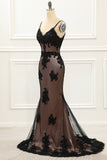 Spaghetti Straps Black Mermaid Prom Dress with Lace Formal Evening Dresses gowns