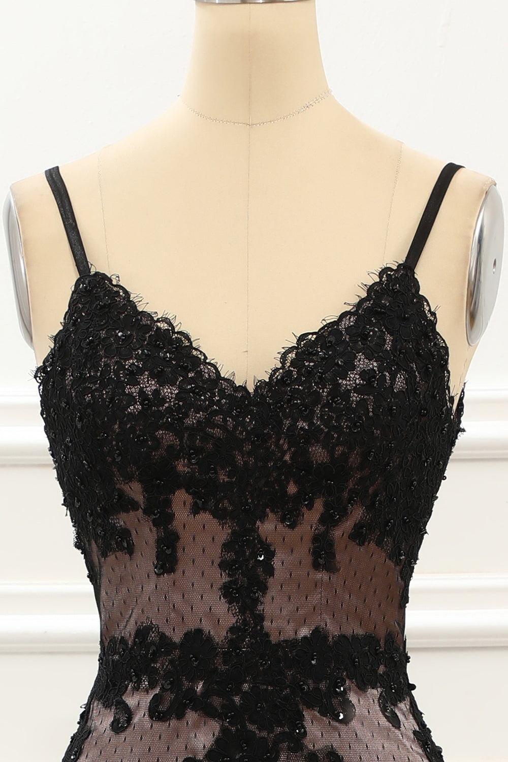 Spaghetti Straps Black Mermaid Prom Dress with Lace Formal Evening Dresses gowns