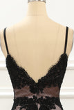 Spaghetti Straps Black Mermaid Prom Dress with Lace Formal Evening Dresses gowns