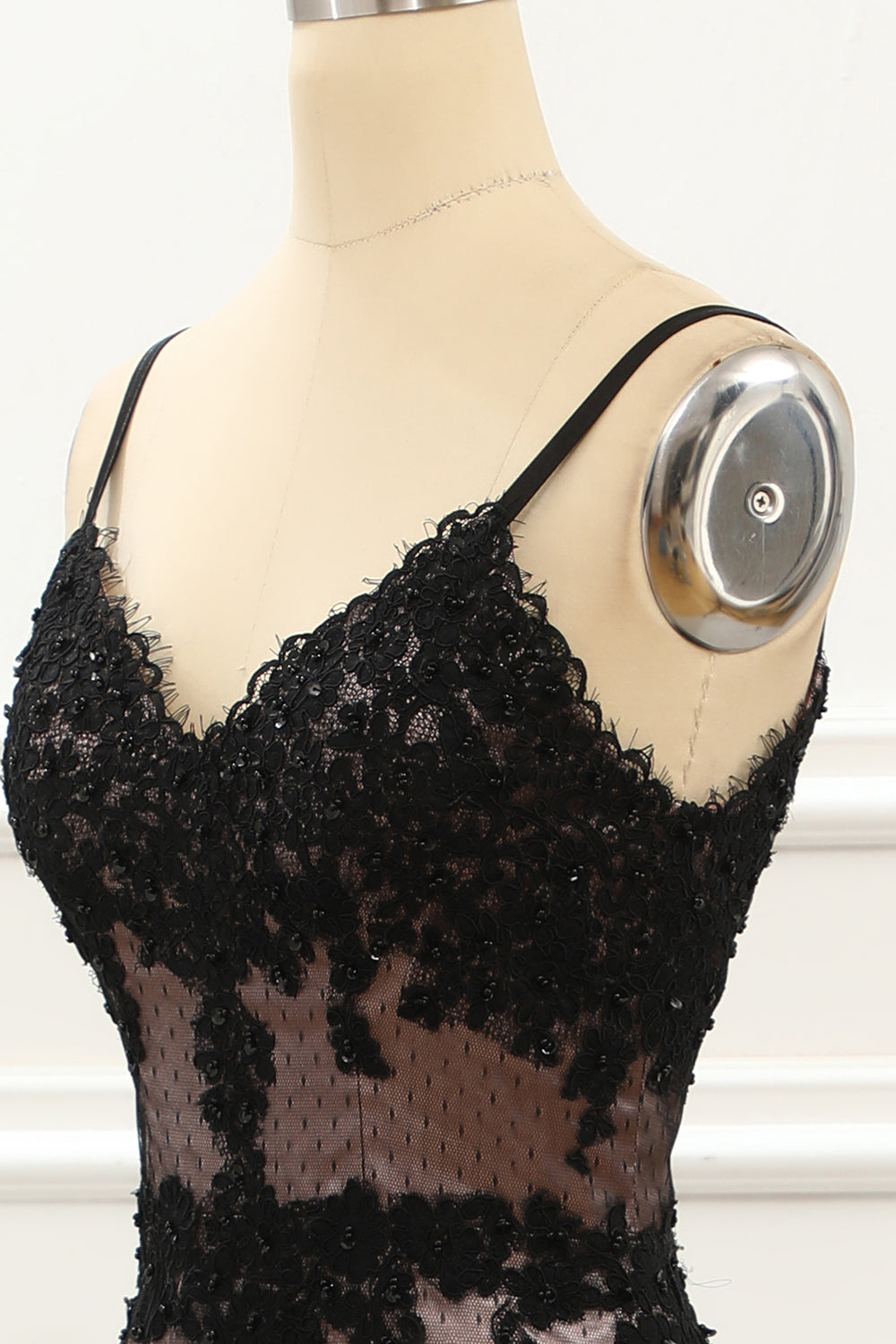 Spaghetti Straps Black Mermaid Prom Dress with Lace Formal Evening Dresses gowns