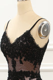 Spaghetti Straps Black Mermaid Prom Dress with Lace Formal Evening Dresses gowns
