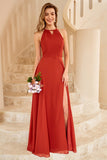 Sky Blue Long Chiffon Bridesmaid Dress with Slit Formal Evening Prom Dresses
