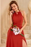 Sky Blue Long Chiffon Bridesmaid Dress with Slit Formal Evening Prom Dresses