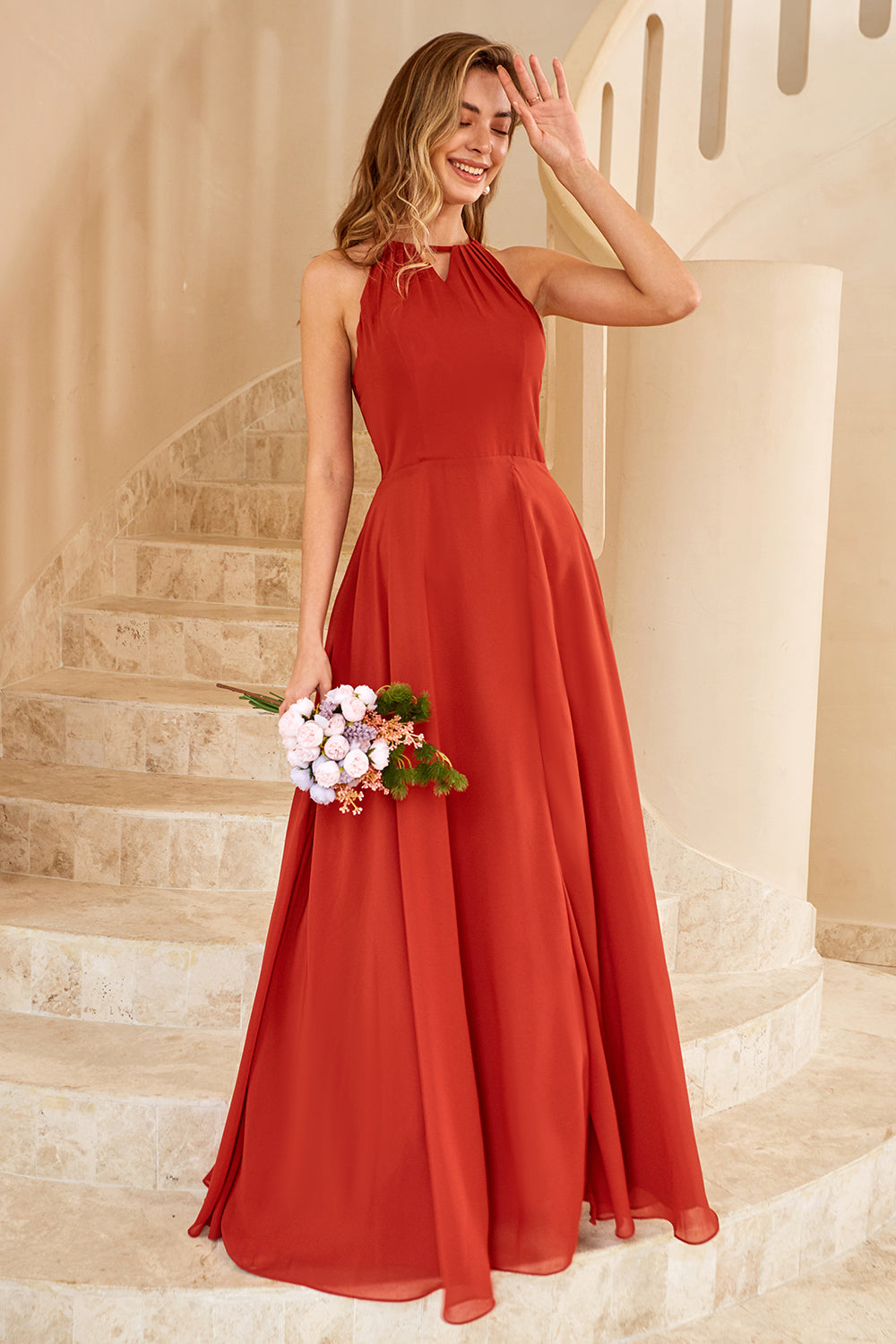Sky Blue Long Chiffon Bridesmaid Dress with Slit Formal Evening Prom Dresses