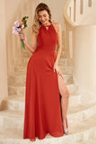 Sky Blue Long Chiffon Bridesmaid Dress with Slit Formal Evening Prom Dresses