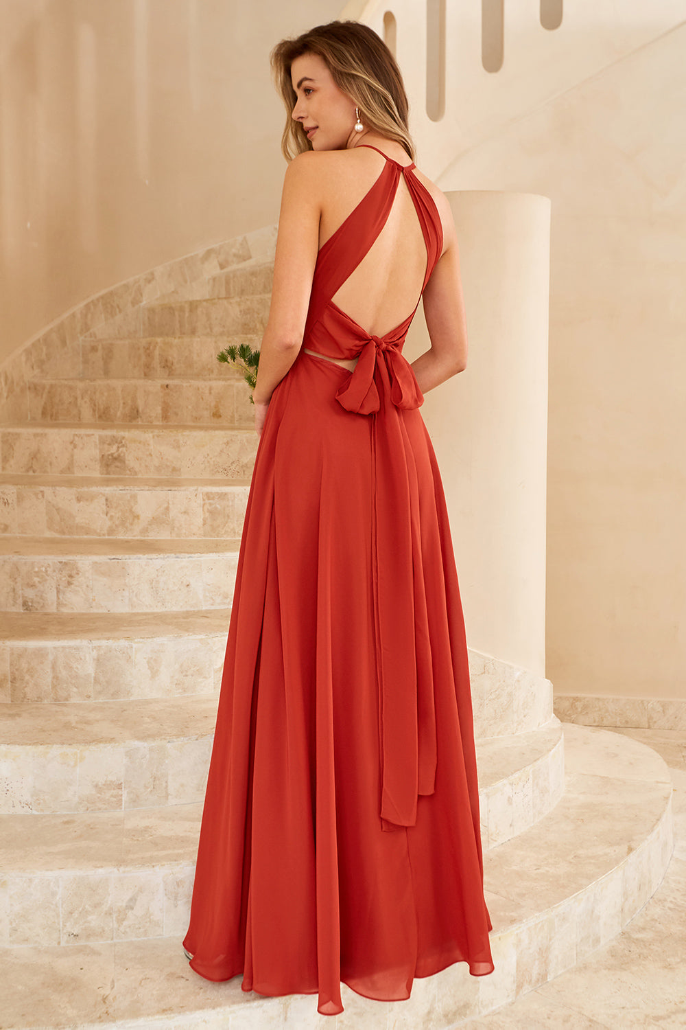 Sky Blue Long Chiffon Bridesmaid Dress with Slit Formal Evening Prom Dresses