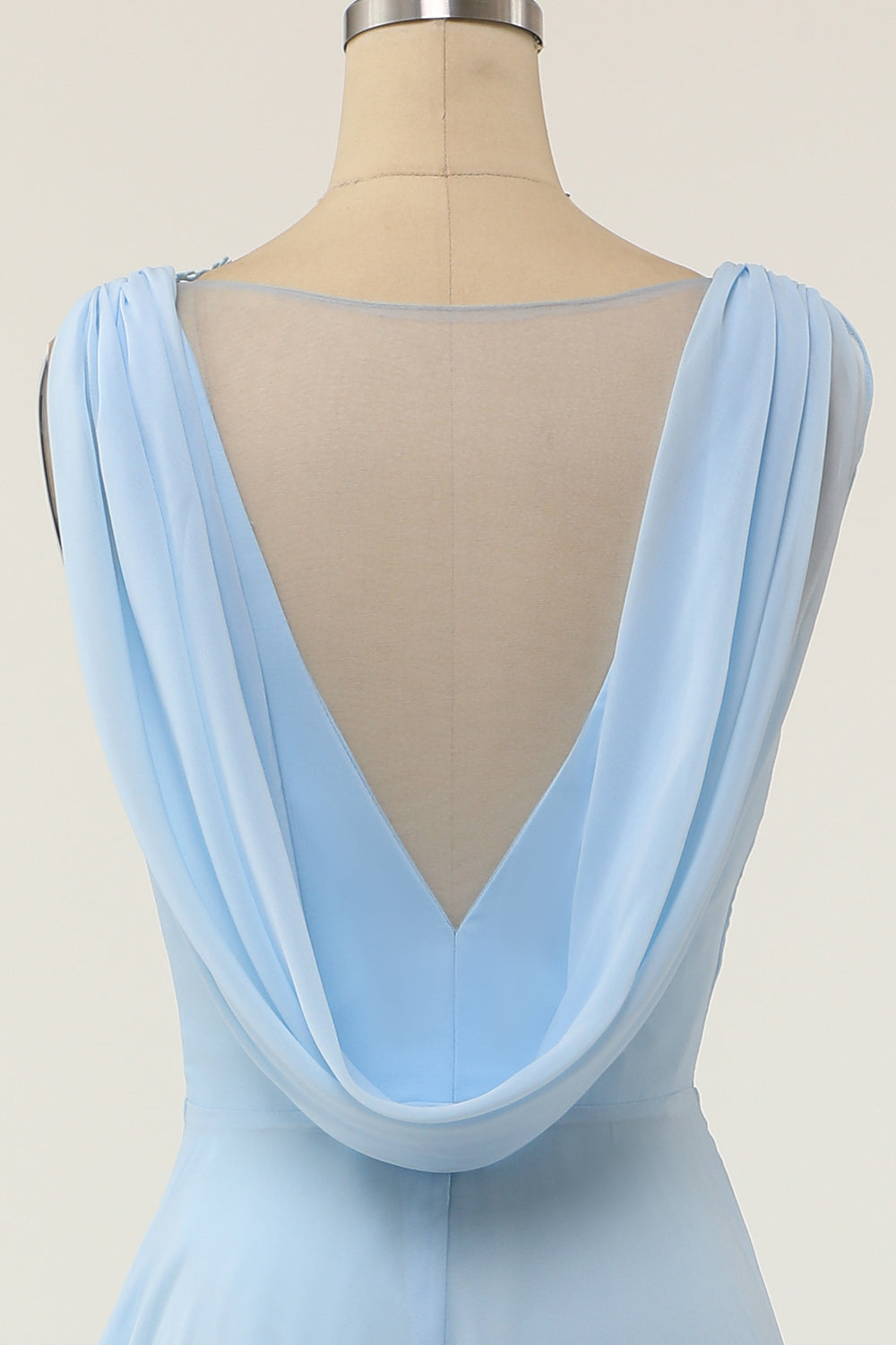 V-neck Blue Bridesmaid Dress with Ruffle Formal Evening Prom Dresses