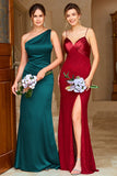Mermaid One Shoulder Dark Green Long Bridesmaid Dress Formal Evening Dresses