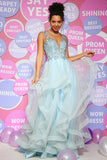 A Line Light Blue Beading Prom Dress with Appliques Formal Evening Party Ball Gowns