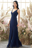 V-Ausschnitt Chiffon Brautjungfernkleid Formelle Abendkleider Bodenlang