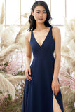 V-Ausschnitt Chiffon Brautjungfernkleid Formelle Abendkleider Bodenlang