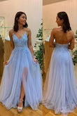 Light Blue Prom Dress Slit Skirt, Formal Dress, Evening Dress, Pageant Dance Dresses, School Party Gown, KB0766