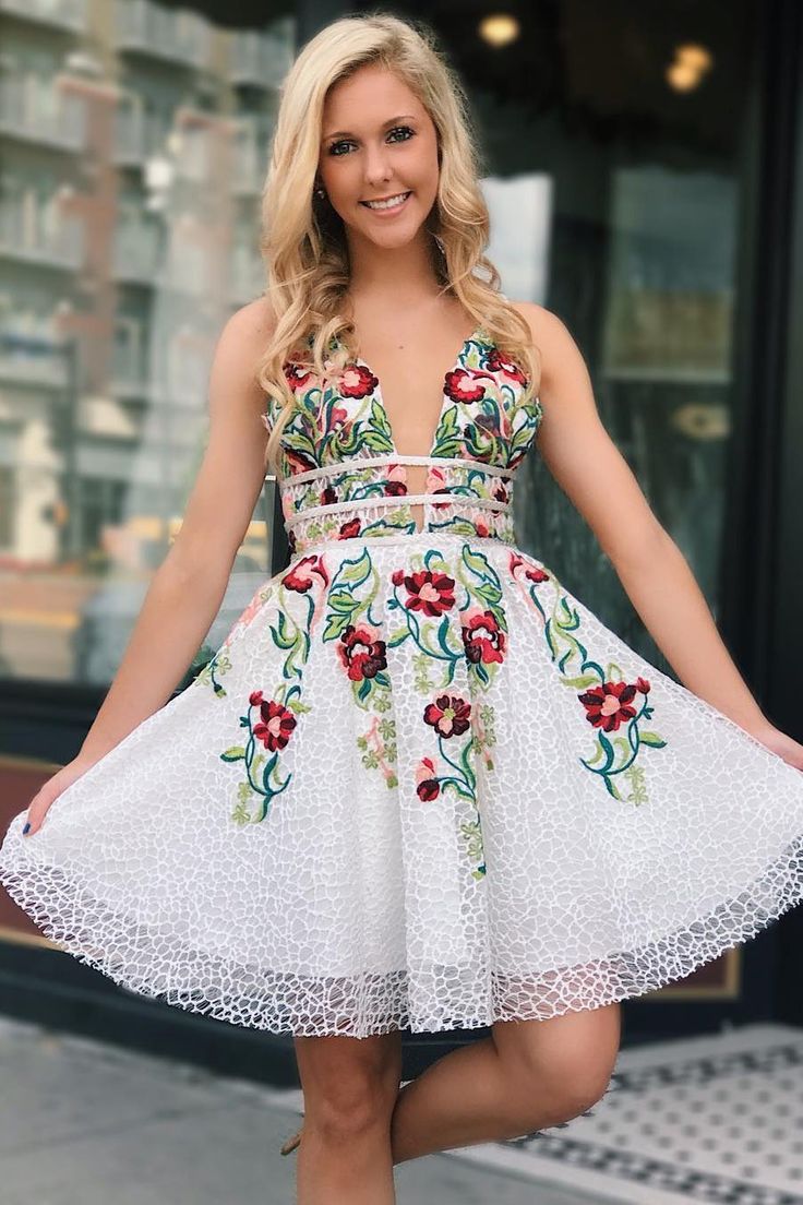 Sexy Embroidery Homecoming Dress Low Cut, Short Prom Dress ,Formal Dress, Pageant Dance Dresses, Back To School Party Gown, KB0832