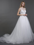 Illusion Neck Lace und Tüll Brautkleid-Elfenbein Brautkleider Kleider