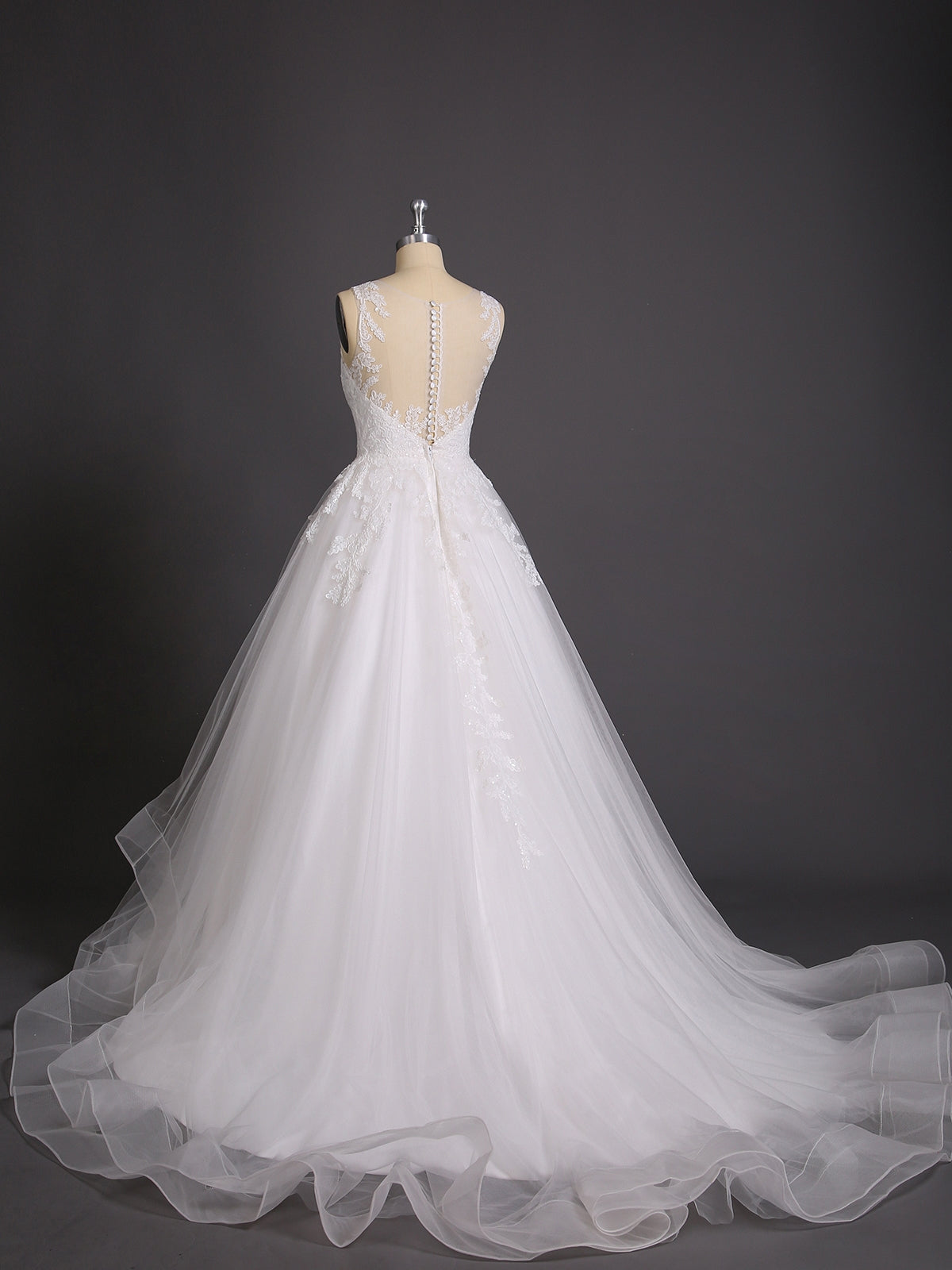 Illusion Neck Lace und Tüll Brautkleid-Elfenbein Brautkleider Kleider