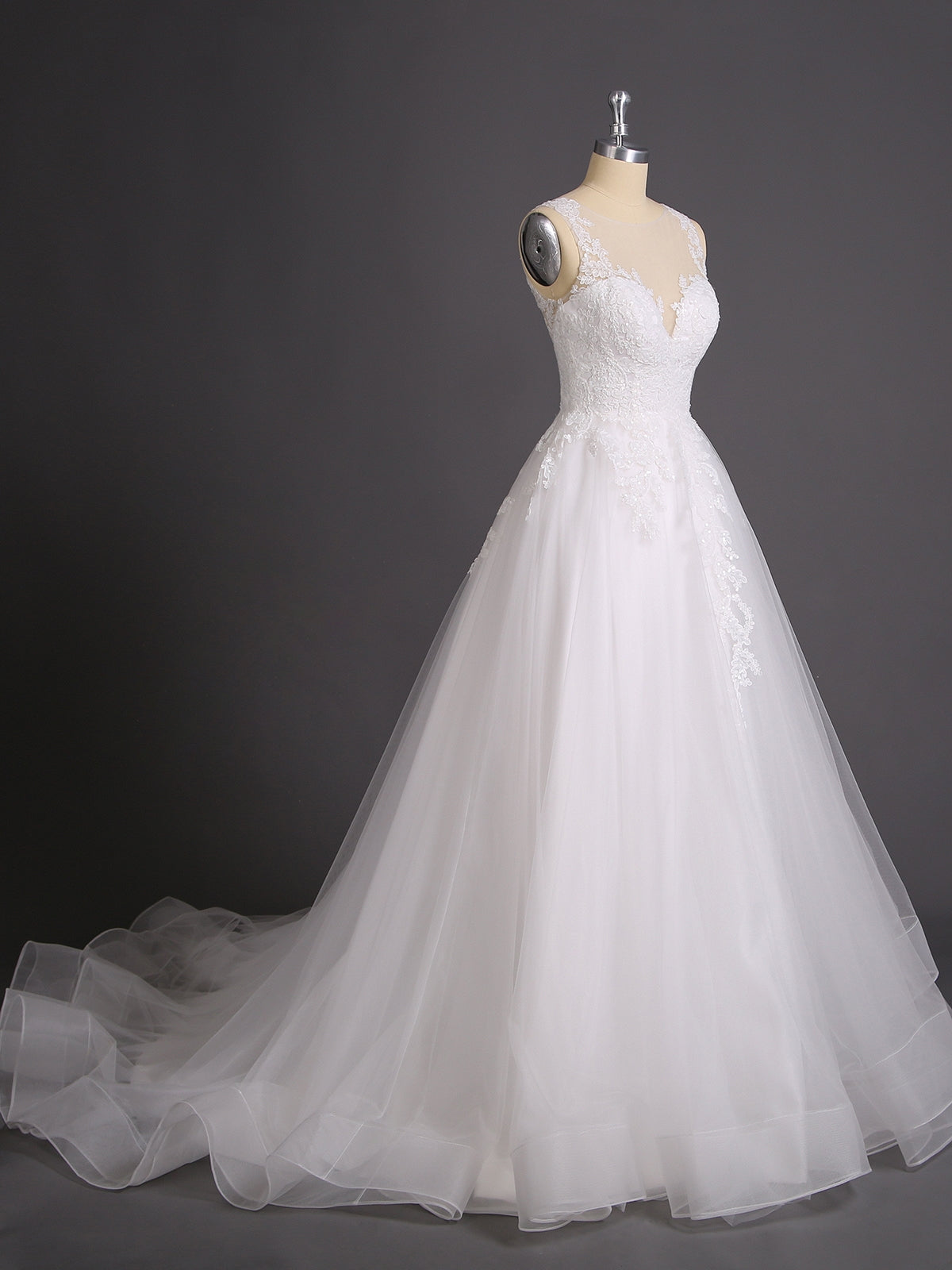 Illusion Neck Lace und Tüll Brautkleid-Elfenbein Brautkleider Kleider
