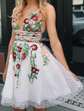 Sexy Embroidery Homecoming Dress Low Cut, Short Prom Dress ,Formal Dress, Pageant Dance Dresses, Back To School Party Gown, KB0832