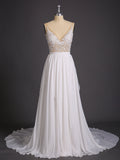 Chiffon mit Perlen V-Ausschnitt Brautkleid-Elfenbein Brautkleider Kleider
