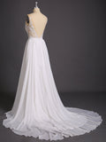 Chiffon mit Perlen V-Ausschnitt Brautkleid-Elfenbein Brautkleider Kleider