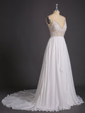 Chiffon mit Perlen V-Ausschnitt Brautkleid-Elfenbein Brautkleider Kleider