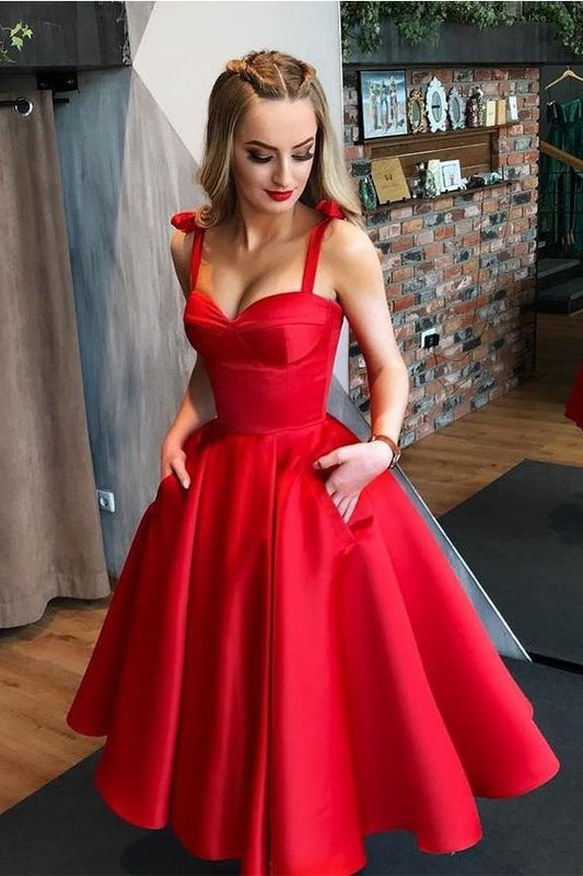Red Homecoming Dress with Pockets, Short Prom Dress ,Formal Dress,Dance Dresses, Back To School Party Gown, KB0852