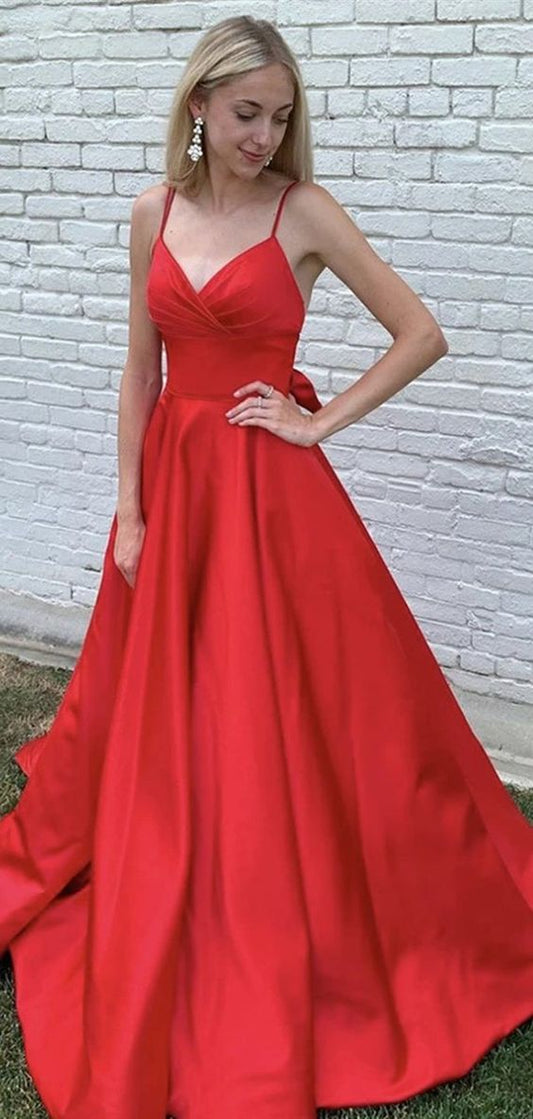Red Satin Prom Dress , Winter Formal Dress, Pageant Dance Dresses, Back To School Party Gown, KB0684