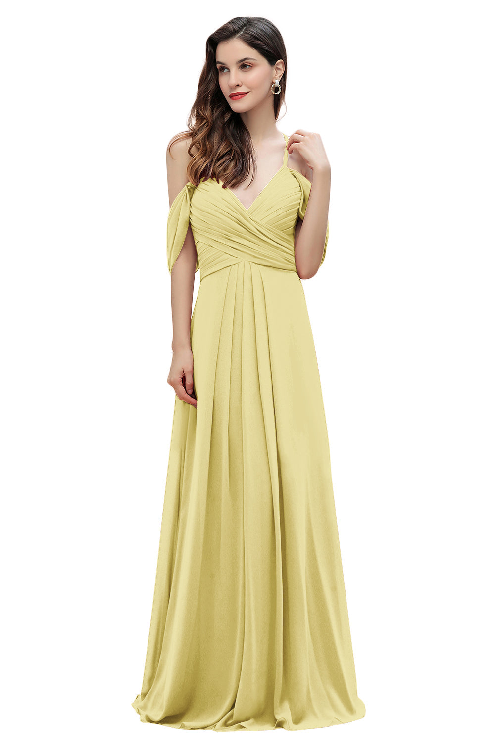 Elegant Off Shoulder Spaghetti Straps Aline Chiffon Bridesmaid Dress Floor Length Wedding Party Dress-misshow.com