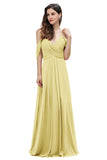 Elegant Off Shoulder Spaghetti Straps Aline Chiffon Bridesmaid Dress Floor Length Wedding Party Dress-misshow.com