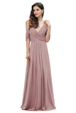 Elegant Off Shoulder Spaghetti Straps Aline Chiffon Bridesmaid Dress Floor Length Wedding Party Dress-misshow.com