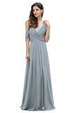 Elegant Off Shoulder Spaghetti Straps Aline Chiffon Bridesmaid Dress Floor Length Wedding Party Dress-misshow.com